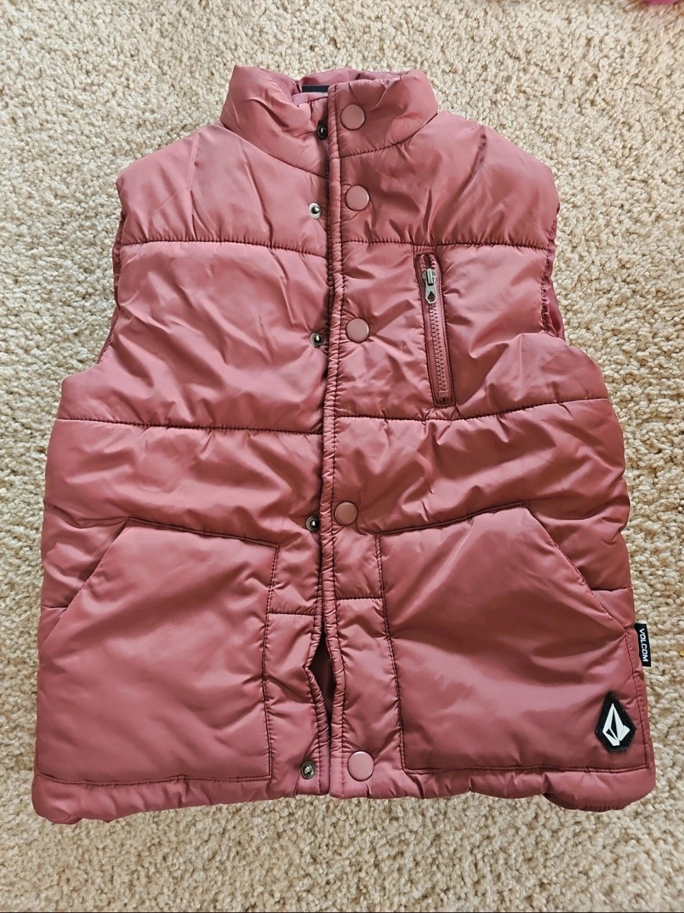 Volcom Quilted Puffer Vest in Mauve/Burgundy